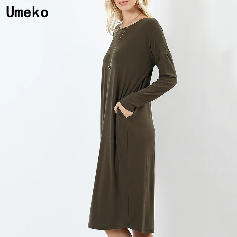 Платье Umeko женское с длинным рукавом элегантная однотонная Повседневная Базовая