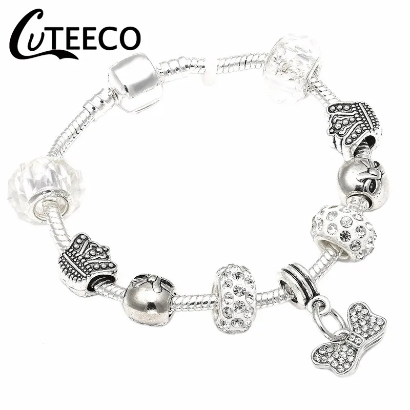 AE008 CUTEECO, европейский стиль, 925, уникальные серебряные браслеты с подвесками, сделай сам, хрустальные бусины, брендовые браслеты и браслеты для женщин, ювелирное изделие, подарок - Окраска металла: AE008