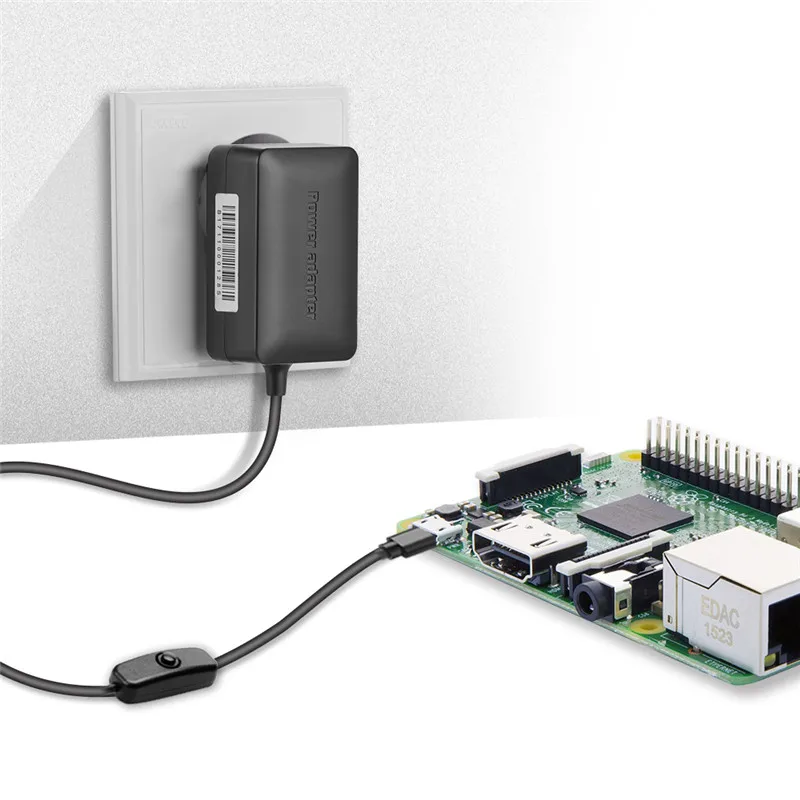 Raspberry Pi 3 Модель B/B + плюс Питание 5 В 3A с переключатель совместим 2.5A 2A 1.5A 1A зарядки AC