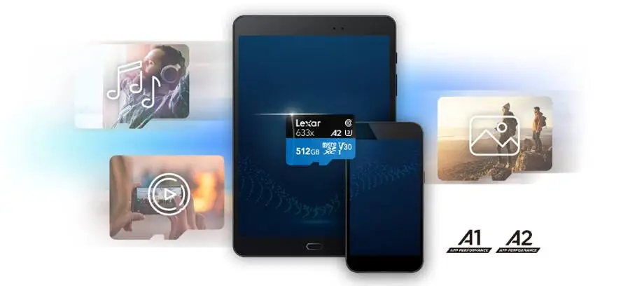 Lexar 633x высокая скорость 95 МБ/с./с 512 ГБ 256 ГБ 128 Гб Micro SD карта памяти адаптер SDHC UHS-I U1 U3 A1 A2 для дрона