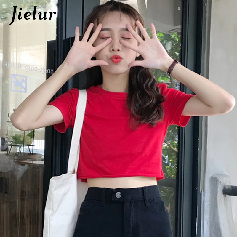Jielur 3 шт./лот Футболка женская однотонная 2020 летняя футболка с коротким рукавом