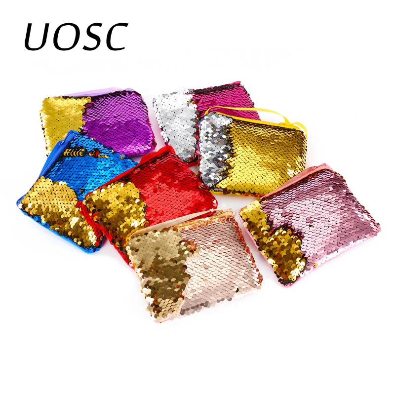 UOSC, новинка, модный детский кошелек для монет, мини кошелек с пайетками, кошелек для монет, с блестками, с изображением русалки, сумки для денег, кошельки с героями мультфильмов, подарок для детей