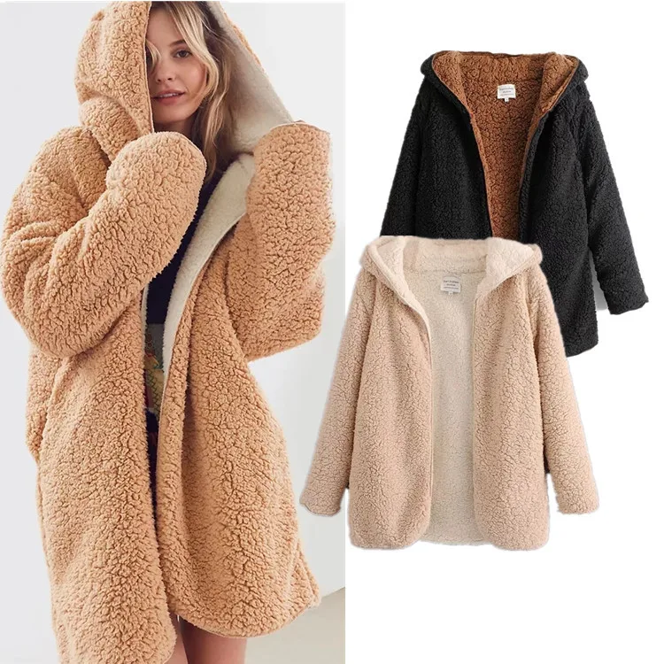 Зимние теплые Повседневное двойной Fuzzy 1/4 толстовка на молнии из искусственного флиса карман с длинным рукавом безразмерная подстежка на искусственном меху, пуловер с капюшоном пальто, верхняя одежда