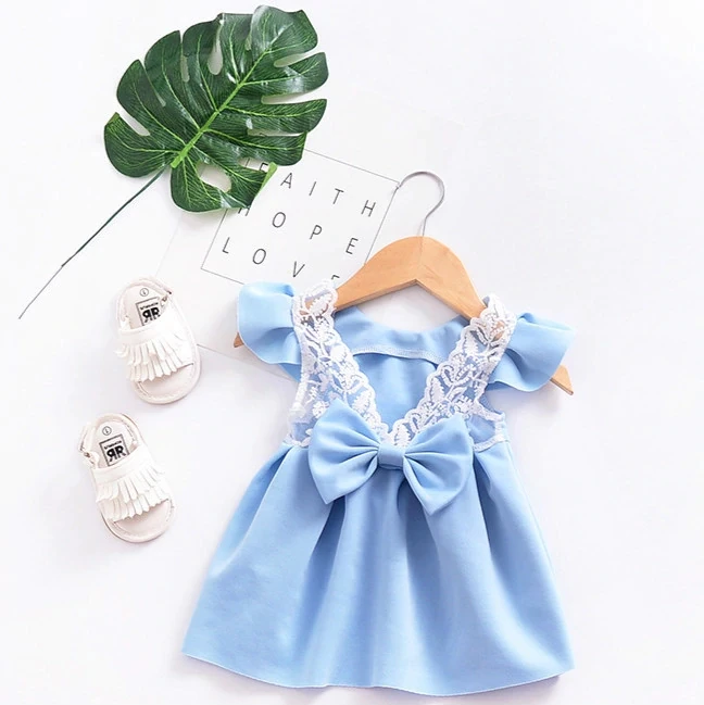 F13-Blue- Детское платье Коллекция года, новое летнее милое кружевное платье-майка для девочек, детское Кружевное платье-пачка принцессы с лепестками, платье для малышей - Цвет: F13-Blue-