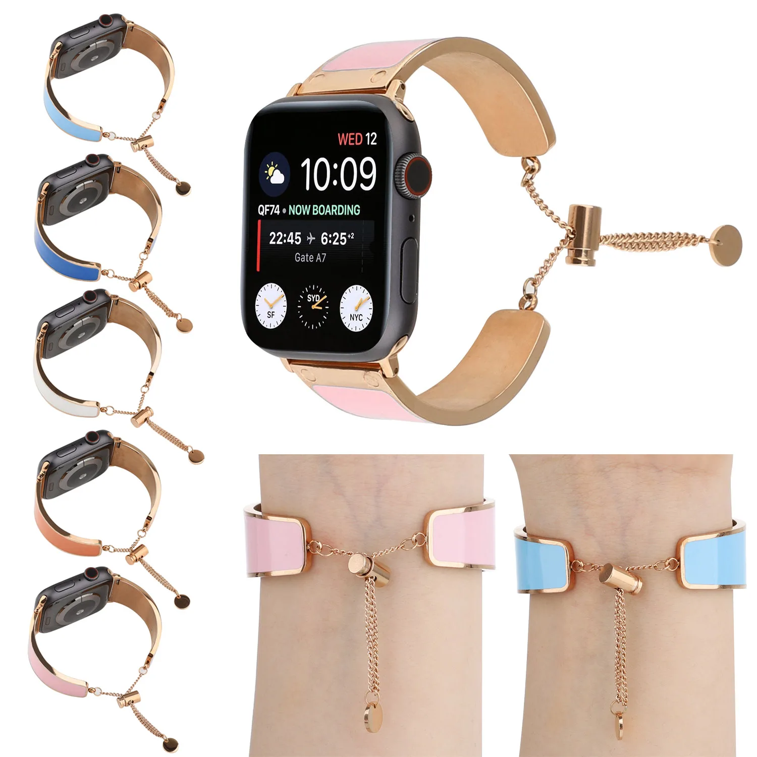 Женский браслет для часов Apple Watch 38 мм 42 40 44 регулируемый ремешок из нержавеющей