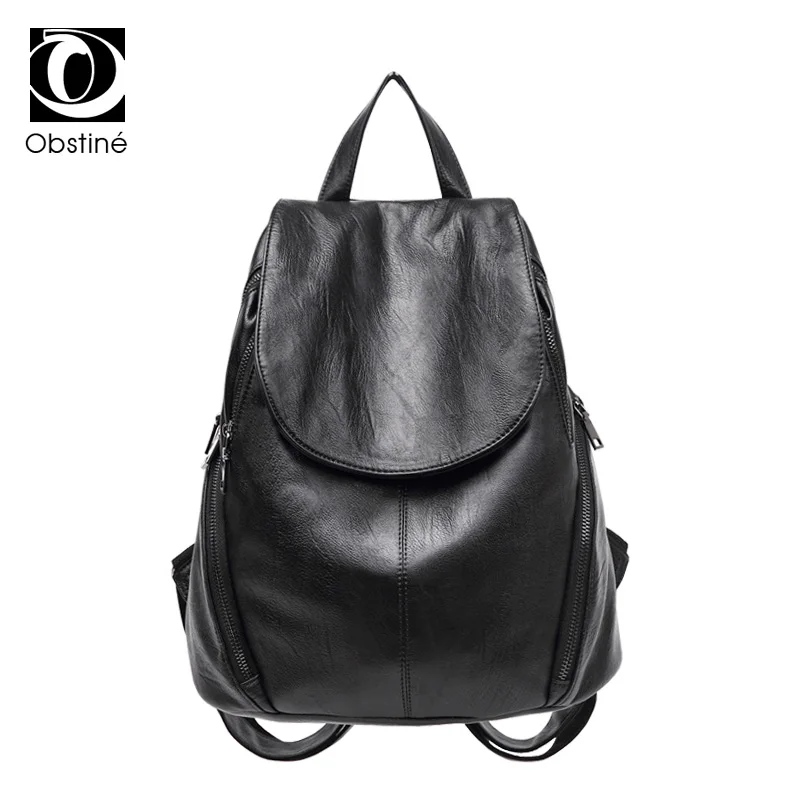 Большой Вместительный женский рюкзак из черной искусственной кожи женские