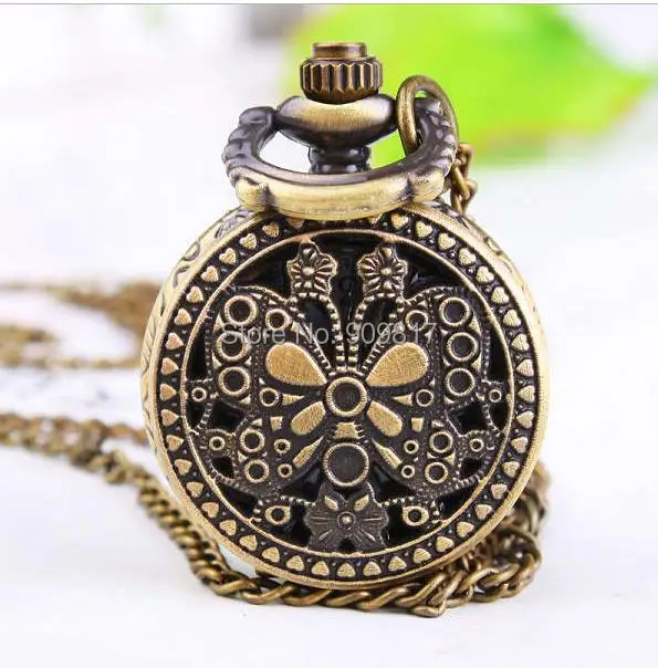 

10 pcs/lot Unique design butterfly is hollow-out antique Necklace pocket watch clock wholesale 10pcs/lot