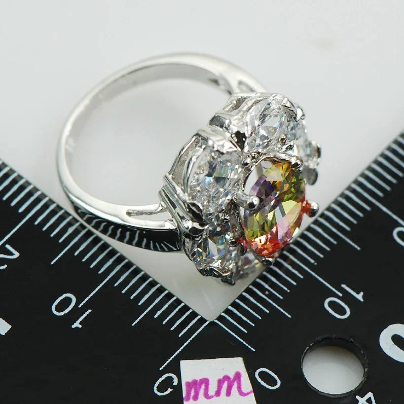 

Rainbow Crystal Zircon White 925 Sterling Silver Ring Size 6 7 8 9 10 F1007