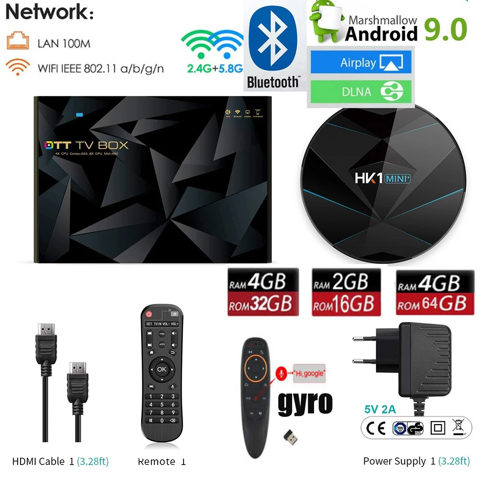 ТВ приставка HK1 MINI plus g00gle Android 9 0 bluetooth 2 4 замена hk1 mini с RK3318 ГГц/5G Wi Fi дополнительная