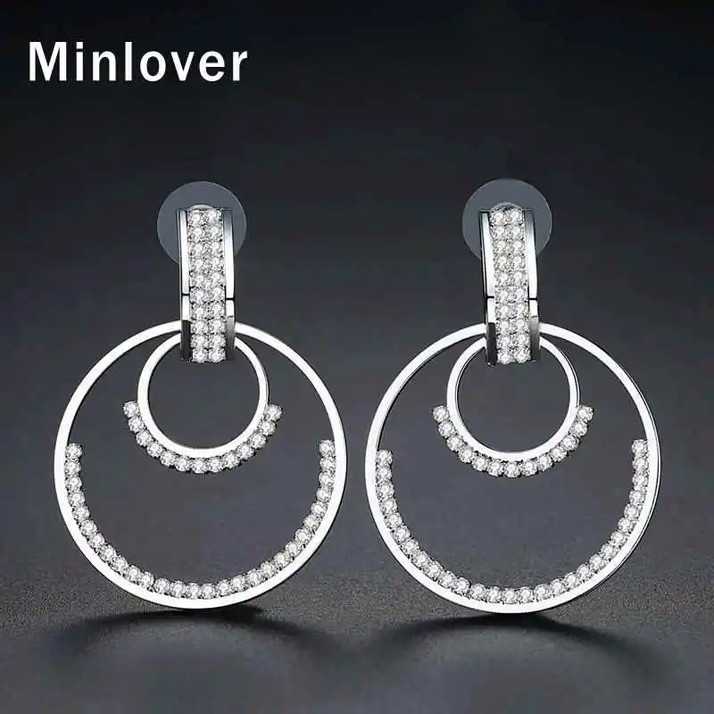 Minlover серебряный цвет уникальный дизайн двойной круг Свадебные Висячие серьги