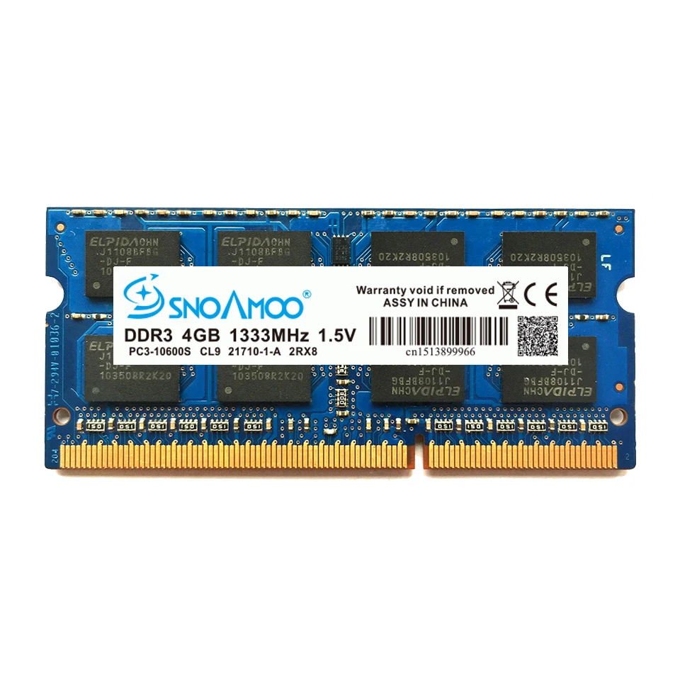 SNOAMOO DDR3 4 Гб 1333/1600 МГц memoria Ram память для ноутбука SO-DIMM 204 Pin 1 5 V 2Rx8 гарантия памяти