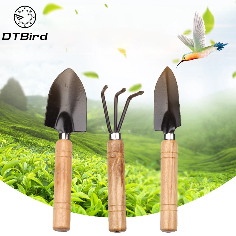 

3pcs Mini GardenSets Mini Shovel Rake Spade Erramientas Bonsai Tools Set Wooden Handle Metal Head For Flowers Potted Plant DT6