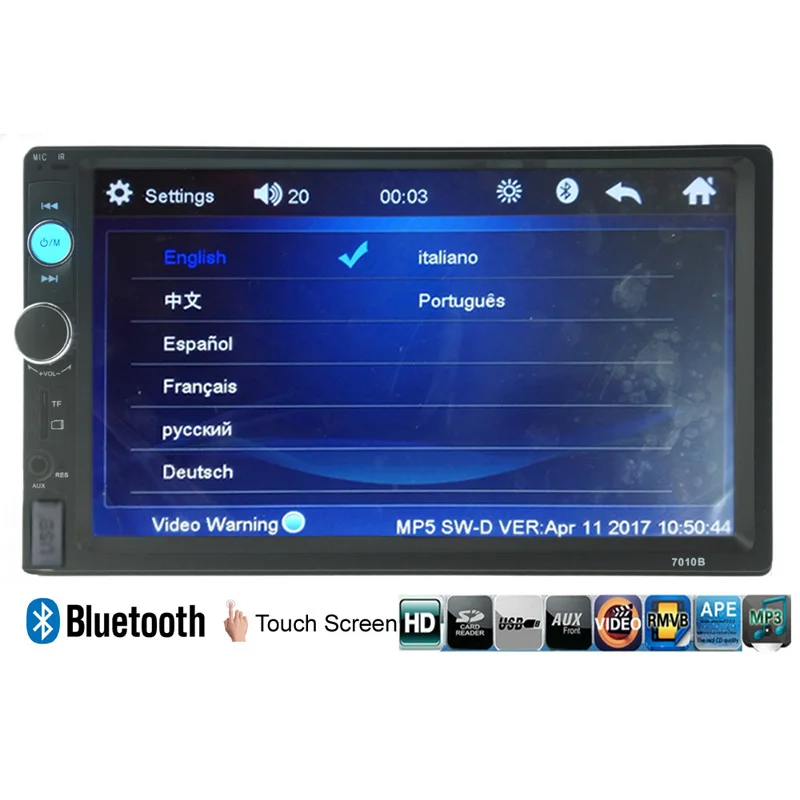 Автомобильный Радио тюнер Bluetooth 2 Din 7 дюймов сенсорный экран Аудио Авторадио