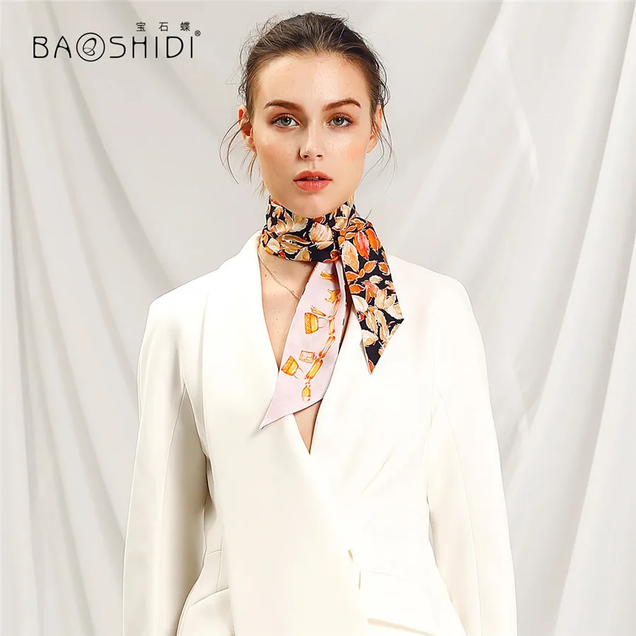[BAOSHIDI] модный двусторонний шарф, твил Шелковый обтягивающий шарф, многофункциональный головной убор, талия, волосы, шляпа, сумочка шарф - Цвет: 1033181230