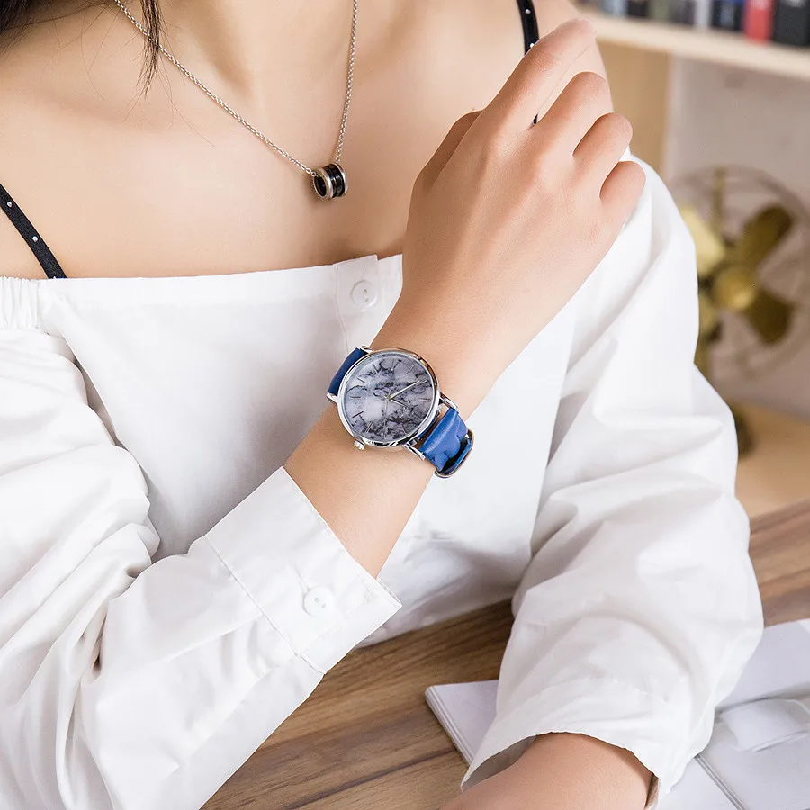 Женские кварцевые часы CCQ с кожаным ремешком и мраморным ремешком|Женские