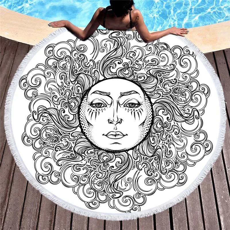 Sun Elephant Printed Mandala Large Round Microfiber Beach Towel for Adults Kids Blankets with Tassels Summer Bikini Cover Up Mat | Дом и сад