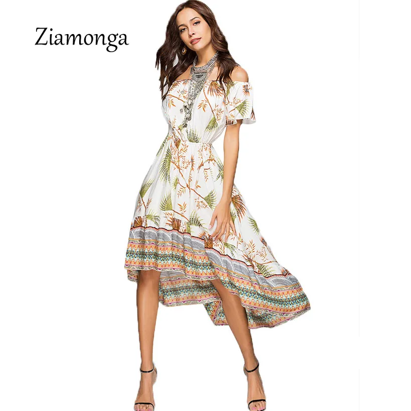 Ziamonga женщины Бохо этнический фольклорный принт эластичная талия женское платье