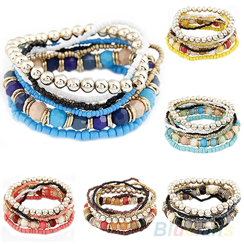 1 Компл. = 7 Шт. Мода Новых Женщин Boho Оптовая Многослойные Акриловые Бусины Пляж