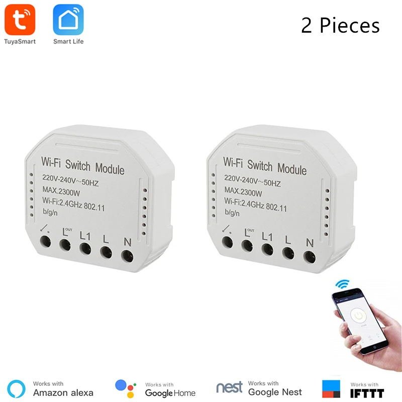 2 piece Совместим с Alexa, умный модуль переключателя, приложение Smart Life, управление таймером, расписание голосового управления через Google Home, поддержка IFTTT, SmartHome - Комплект: 2 piece