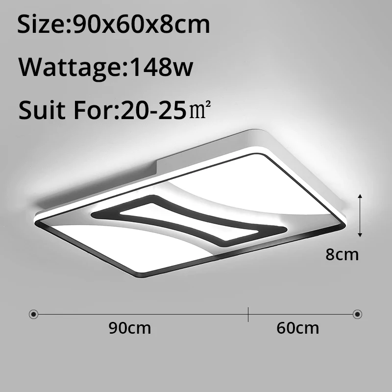 90x60x8cm 148w Потолочные светильники черного и белого цвета, современные светодиодные светильники для гостиной, спальни, дома, деко, с регулируемой яркостью, с пультом дистанционного управления - Цвет корпуса: 90x60x8cm 148w