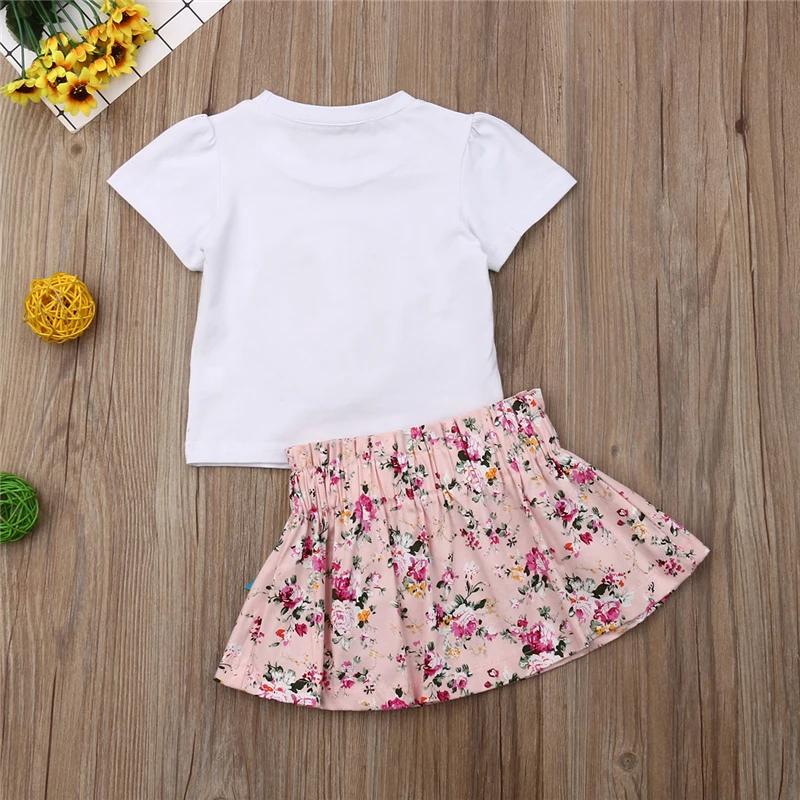 

2019 Summer New Infant Baby Girl Bunny Short Sleeve Top T-shirt Bowknot Floral Skirt Outfits Clothes