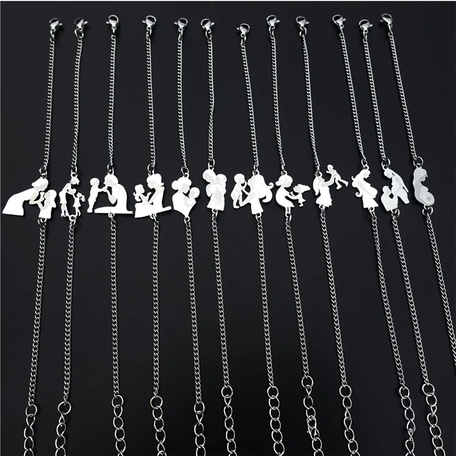 

12 Pieces Assorted Stainless Steel Mother's Day Series Bracelet Gravida Mom Daughter Son Toddler Kids Children Maternity Jewelry