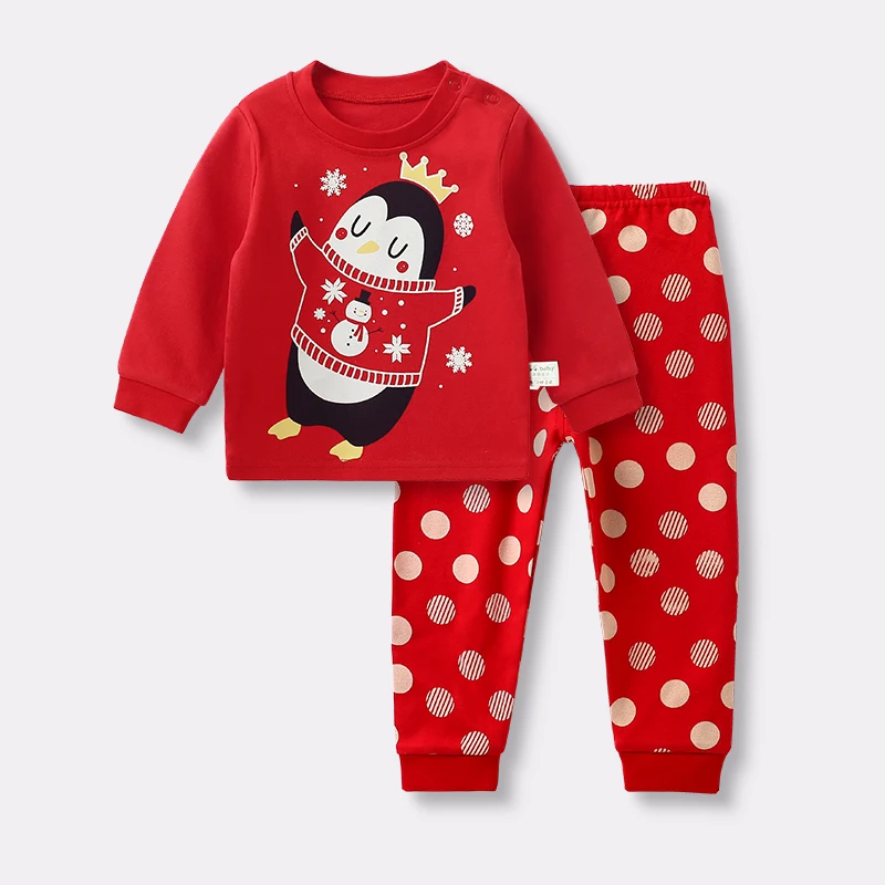 New Baby Girl Christmas Outfit Clothes Set Long Sleeve Clothing Sets Red Children's Pajamas Cotton Kids Boy Underwear Suits | Детская