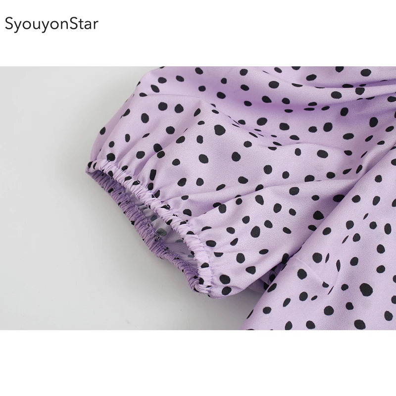 Женское платье с запахом souyonstar фиолетовое в горошек треугольным вырезом