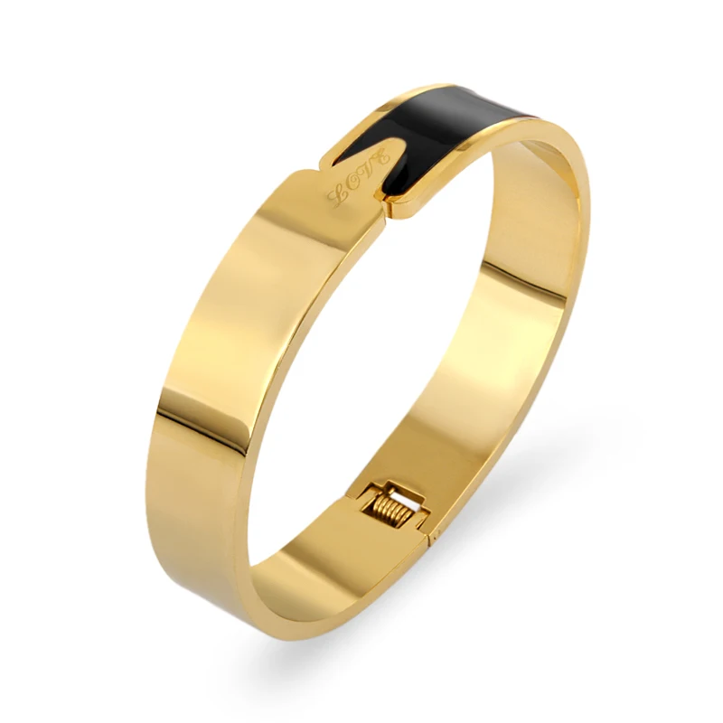 Gold Black FYSARA Классический роскошный бренд 12 мм браслеты для влюбленных для женщин Оранжевый/Красный/Черный Эмаль Браслеты Ювелирные изделия из нержавеющей стали - Окраска металла: Gold Black