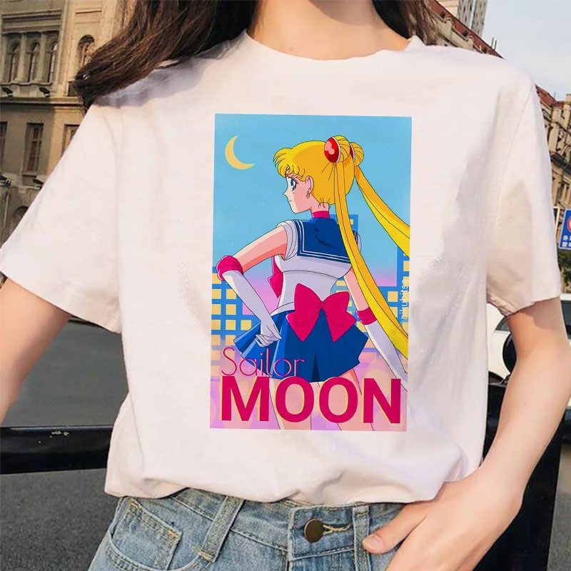 Сейлор Мун 90s забавная Футболка Harajuku одежда футболка Эстетическая кошка аниме Женская милая женская футболка Kawaii футболки Мода Ullzang