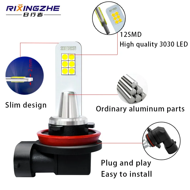 RXZ car H11 H1 LED H3 H7 H8 H9 H10 H16 Car bulb 9005/9006/HB3/HB4 Fog lights 3030 chip 12smd 12-24v Daytime Running |
