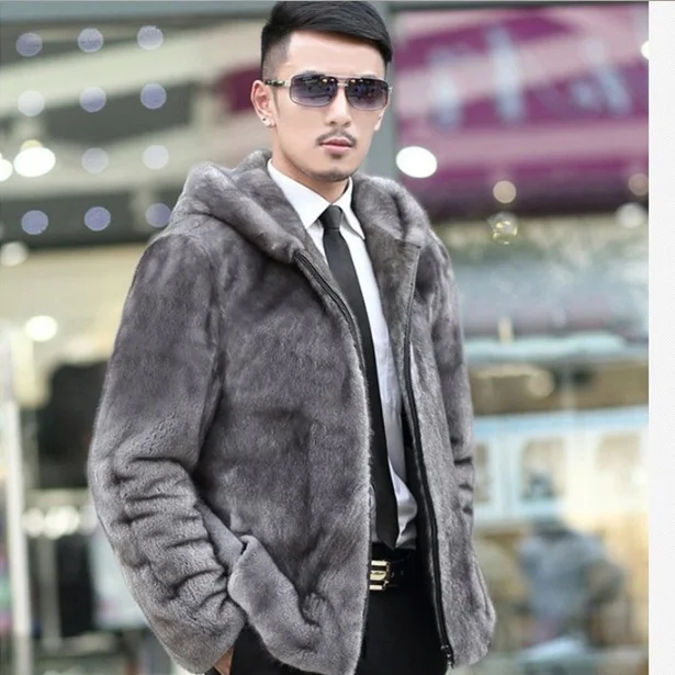

Шуба мужская из искусственного меха норки, деловое пальто с капюшоном, для зимы