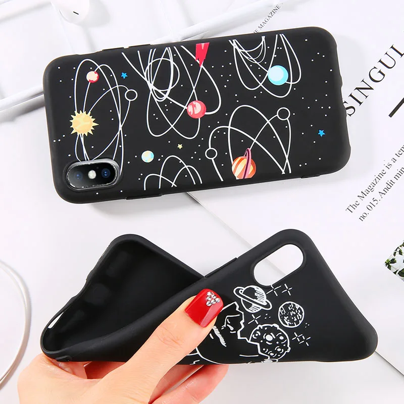 USLION Soft TPU Silicone Phone Case For iPhone X XS XR Xs Max Cartoon Planet Moon Cases Cover 5 5s SE 6 6s 7 8 Pus | Мобильные