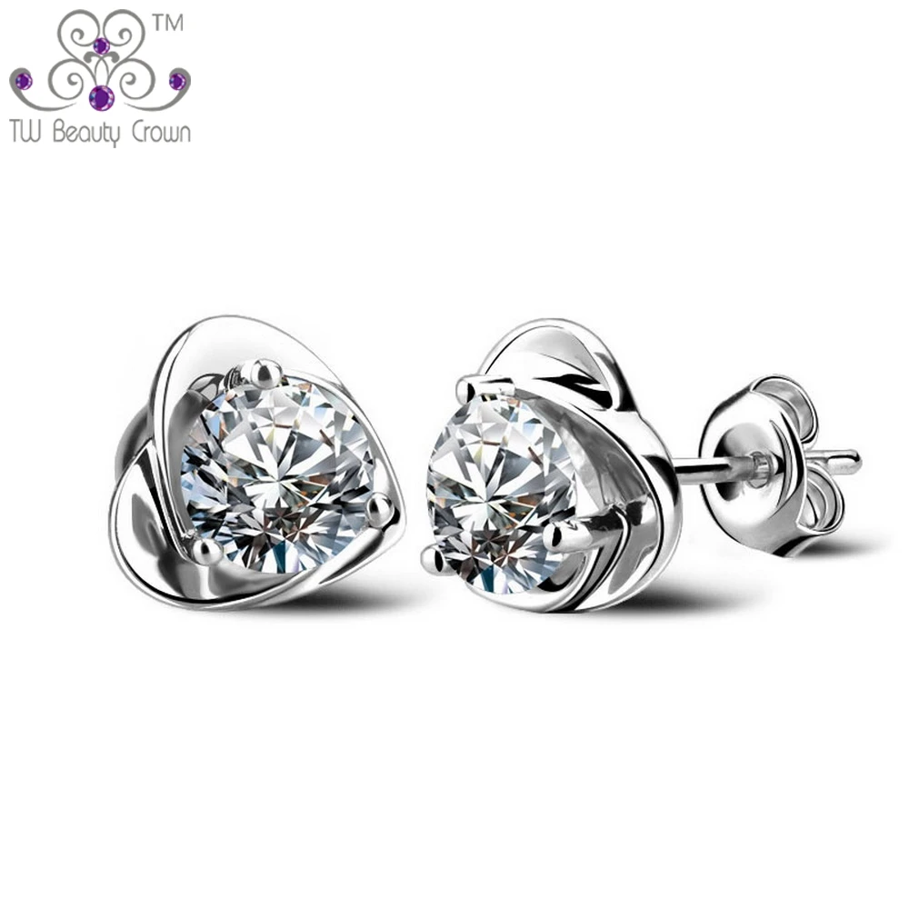 Женские серьги-гвоздики из серебра 925 пробы с фианитом | Украшения и аксессуары