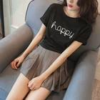Женская хлопковая футболка, Повседневная футболка с принтом Happy, женская футболка с коротким рукавом, женская модная футболка с круглым вырезом, Футболка Harajuku, уличная футболка
