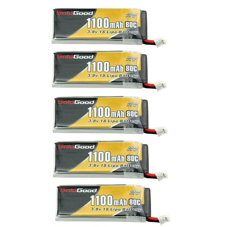 5pcs 1100mah 5 шт. SoloGood Lipo батареи 1S 3,8 V 1100mAh 80C перезаряжаемые батареи с PH2.0 разъем для внутреннего гоночного дрона игрушки - Цвет: 5pcs 1100mah