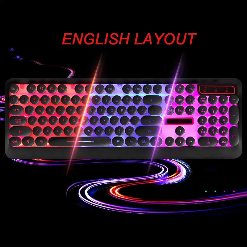 English layout Игровая клавиатура на русском и английском, Ретро Круглый Цвет Фул дыхание подсветкой 3-Цвет светильник панели USB проводной клавиатуры для ноутбука ПК - Цвет: English layout