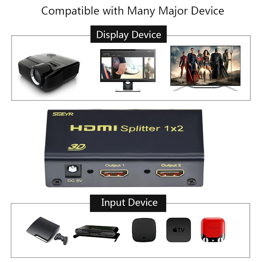 4K 1x2 HDMI 1 4 сплиттер вход 2 выхода SGEYR Divisor x 2K/3840x2160 @ 30 Гц с функцией CEC|1x2 hdmi splitter|hdmi
