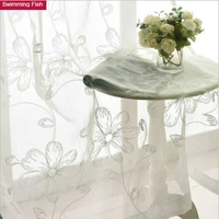 beautiful decoration voile tulle blind curtains for living roomwhite embroidered yarn flower window screen curtain
