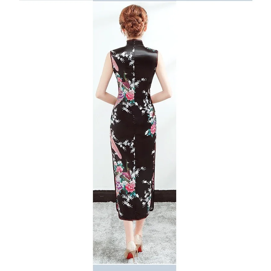 Халат Chinoise Vestido Cheongsam Модный китайский свадебный длинный Павлин Капельное платье