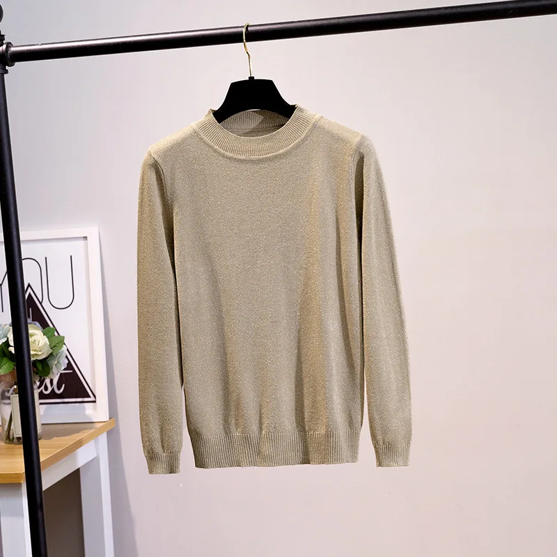 Wixra Winter Spring O Neck Sweater Women Pullover Knit Slim Shiny Basic Sweaters Womens Solid Jumpers For | Женская одежда