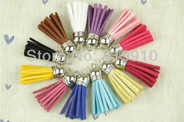 Бесплатная Shipping-60PCs смешанные цвета серебряный тон замша кисточки кулоны Purl