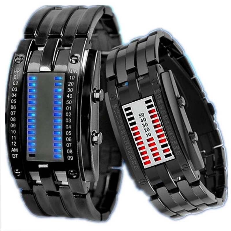 Повседневные мужские часы двухрядные светодиодные водостойкие студенческие из