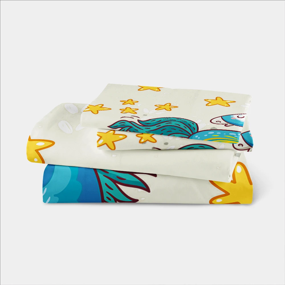 

Blue Unicorn Bedding Set for Kids Cartoon Duvet Cover Set Star Printed Bedclothes Twin Full Queen King Bedding Cover 3pcs
