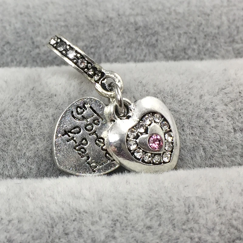 Друзья Навсегда в форме сердца с розовым кристаллом серьги европейскими бусами