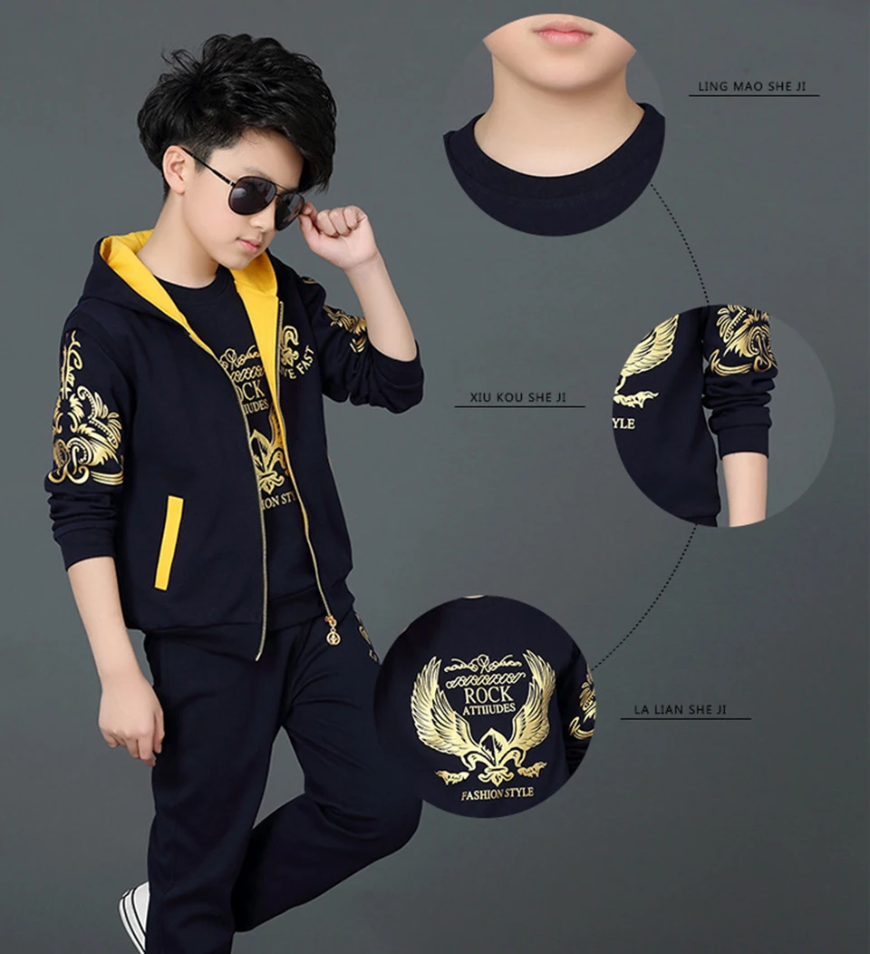 Спортивный костюм для мальчиков возрастом от 3 шт./компл. Детский Костюм хлопковый жилет с капюшоном+ футболка+ штаны одежда для сна; Пижама для мальчиков детская спортивная одежда; Спортивный костюм для девочек