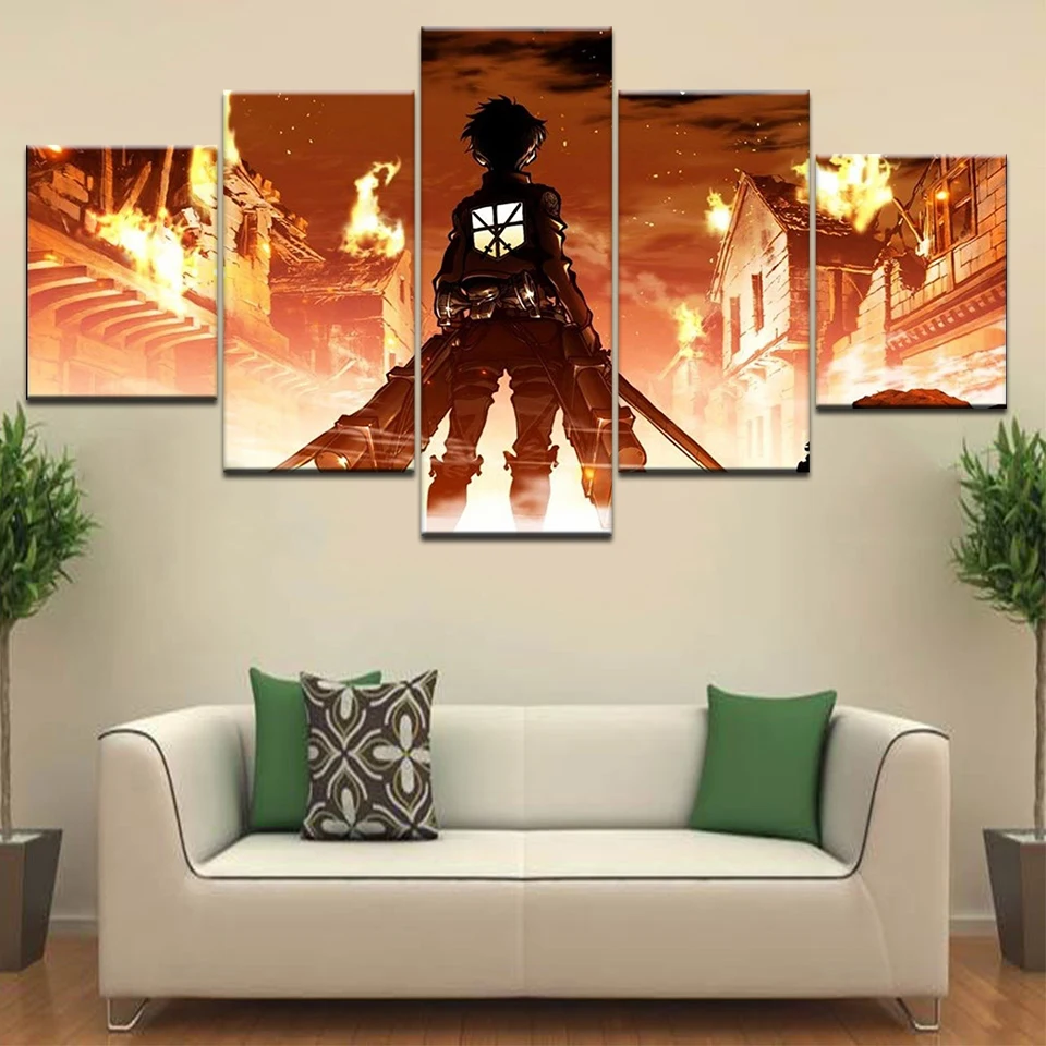 

Trailer L' Attacco dei Giganti cartoon 5 panel HD Print modern Modular Wall posters Canvas Art painting living room decor