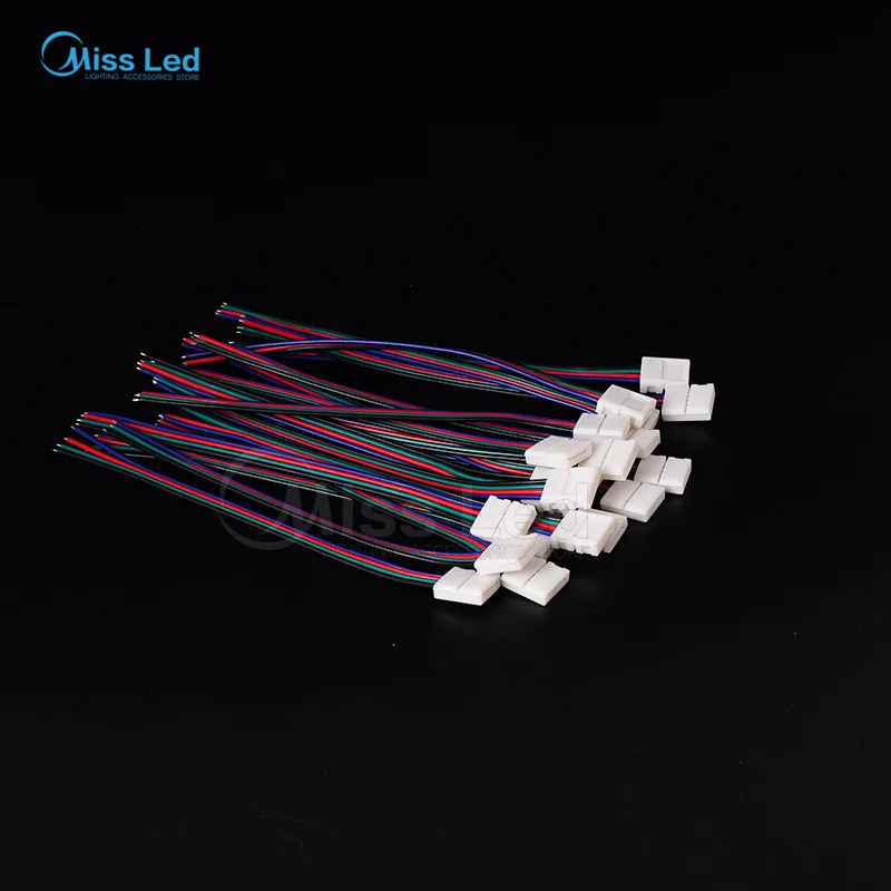 100 шт 10 мм 4Pin светодиодный разъем полосы/адаптер Одиночный цвет solderless с кабелем 15