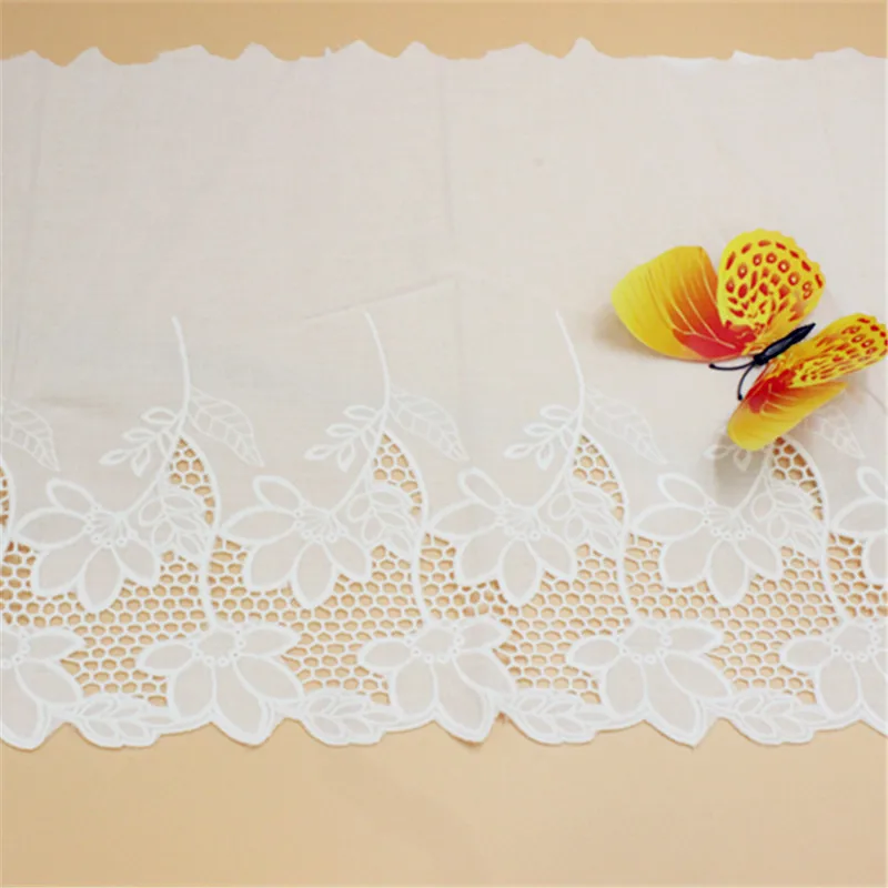 

Lace Trim 3 yard Ivory Cotton Embroidered Hollow Lace Fabric Ribbon Tapes Sewing Accessories 33cm 12.9in wide QL4K162