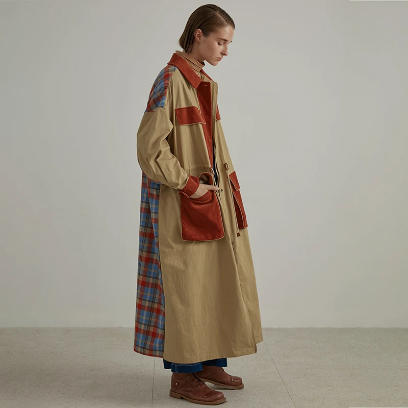 Женское длинное шерстяное пальто FW винтажный клетчатый Тренч в стиле сафари 2018 |